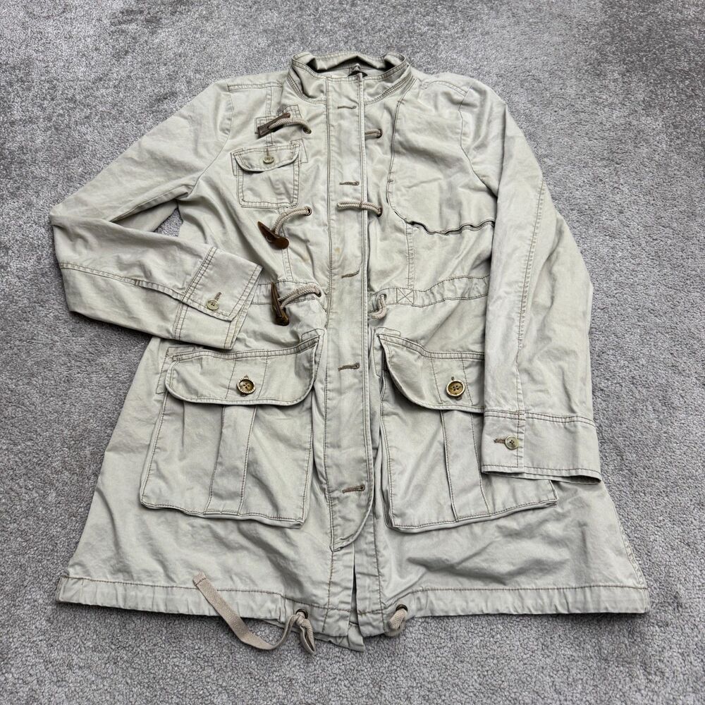 Free People Regimental Toggle Utility Military Parka Jacket Womens Medium Beige